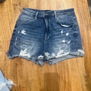 Risen Blue Distressed Denim Jean Shorts